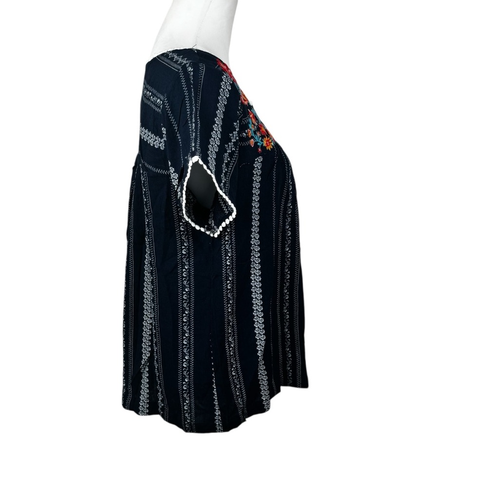 NWT Savanna Jane Navy Blue Embroidered Floral Square Neck Blouse Shirt Small - Picture 8 of 11